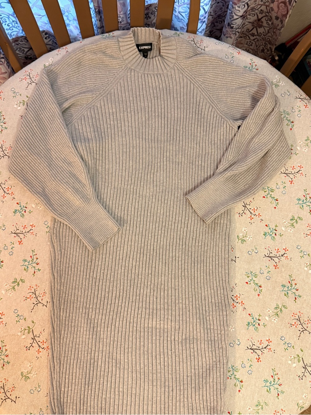 Express Ribbed Long-Sleeve Sweater Dress - Gray